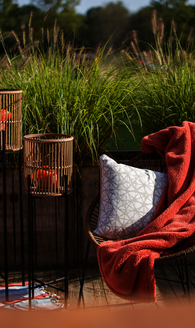 Outdoor plaid / cushions coraille 