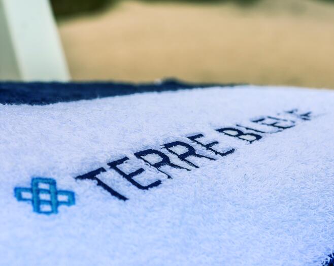 Terre Blue geborduurd op handdoek