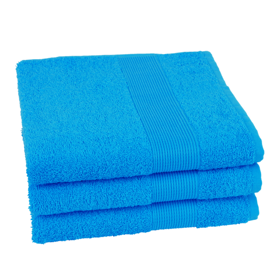 3 blauwe handdoeken