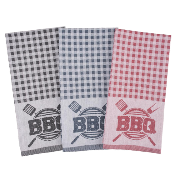 BBQ theedoek 3 kleuren (grijs blauw rood)