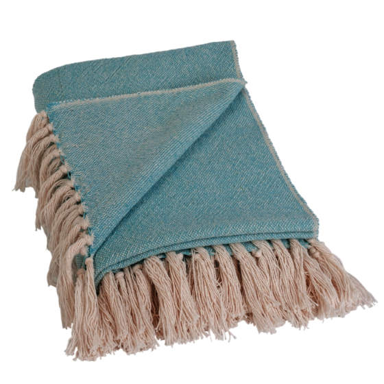 Outdoor plaid + franjes lichtblauw