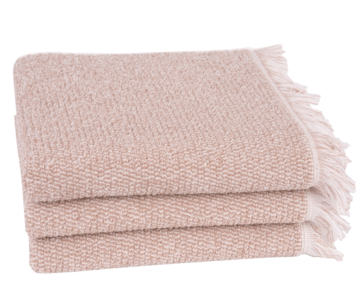 Triniti zandkleurige handdoeken met franjes